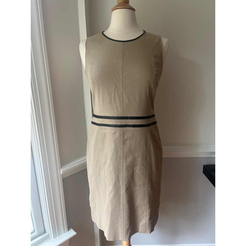 Hugo Boss Linen Cotton Sheath Dress Careerwear Office Minimalist 8 U.S. Khaki
